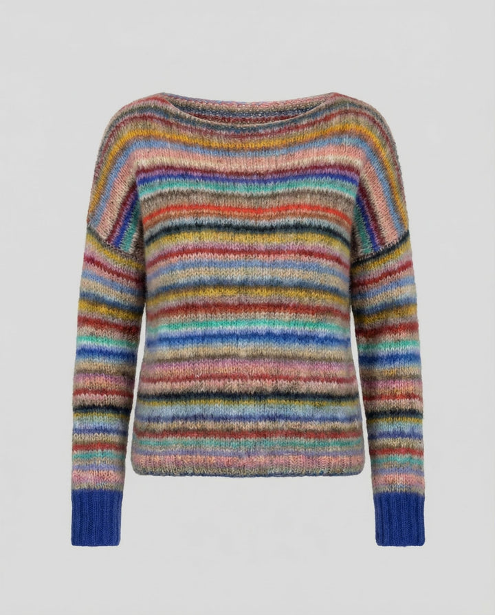 Pull femme rayé multicolore en maille douce à col bateau – Gaëlle - vue 3