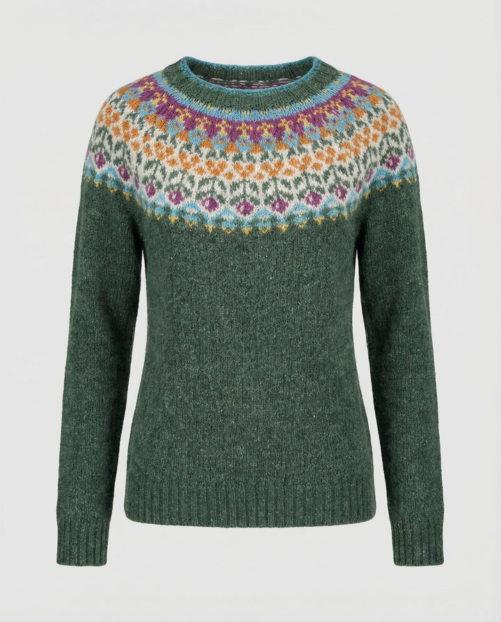 Pull femme rayé multicolore en maille douce à col bateau – Gaëlle - Vert à fleurs