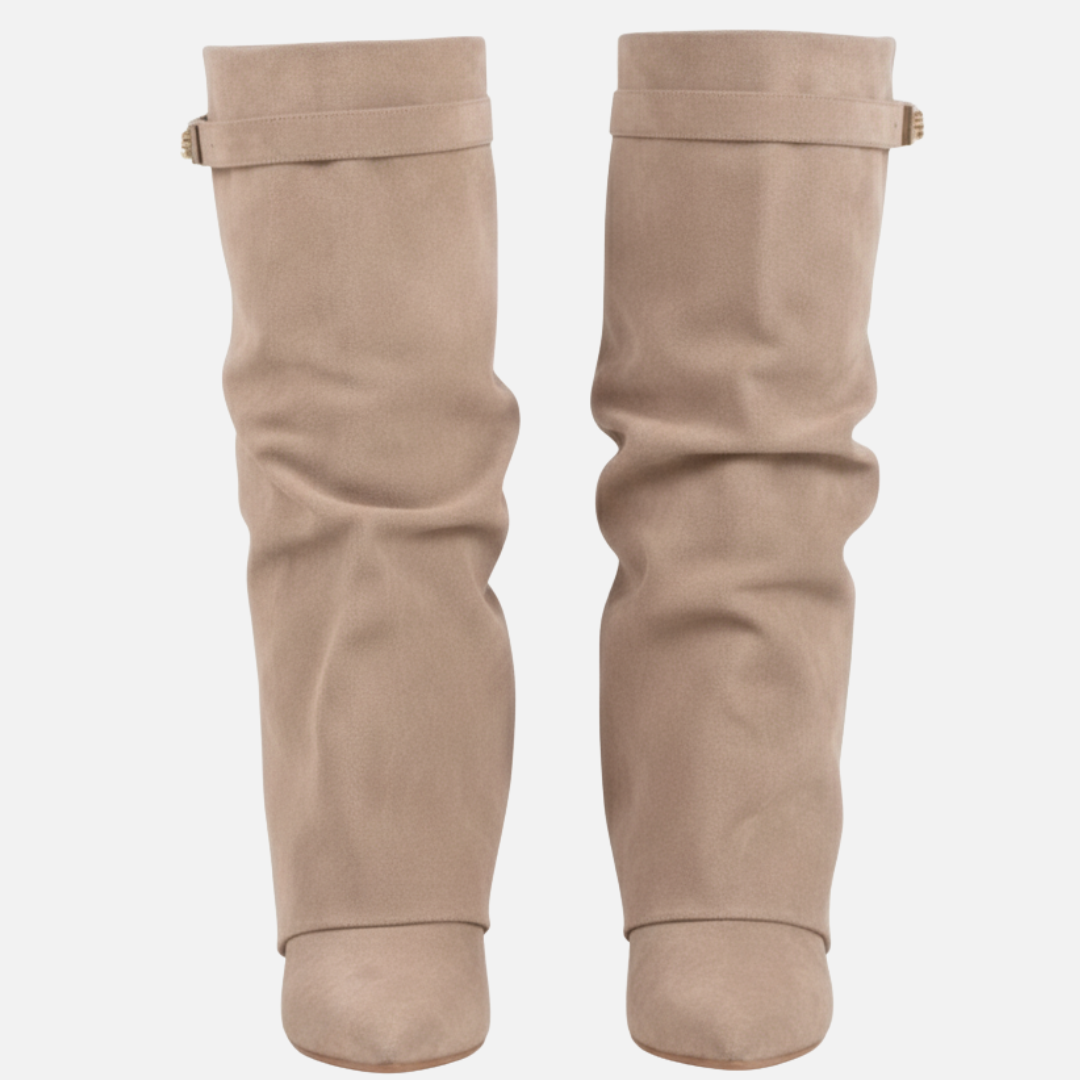Bottes hautes femme en daim à tige large et bout pointu – Ambre – vue 5