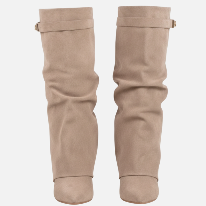 Bottes hautes femme en daim à tige large et bout pointu – Ambre – vue 5