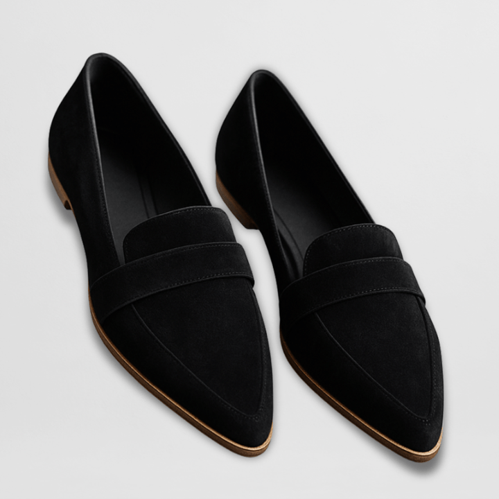Mocassins femme orthopédiques en cuir PU velouté – Christina – Noir