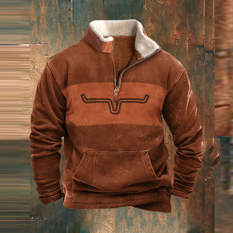 Pull homme chaud et polyvalent à quart de zip – Marcel – Orange