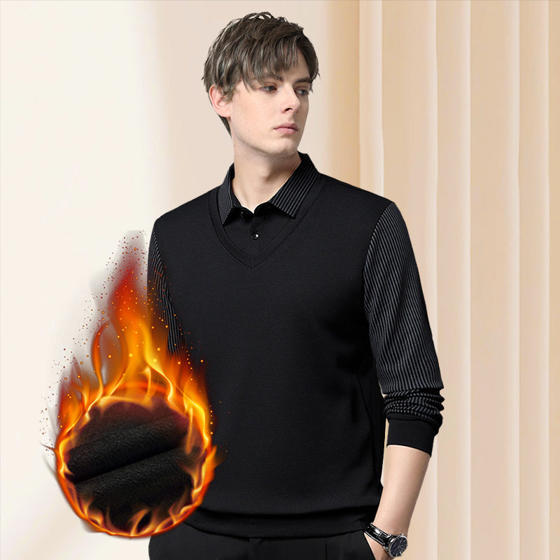 Pull homme effet chemise superposée à col rayé – Damien - vue 1
