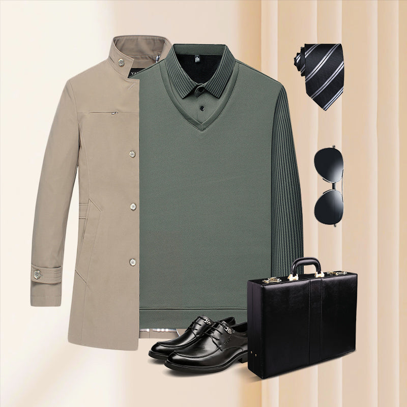 Pull homme effet chemise superposée à col rayé – Damien - vue 5