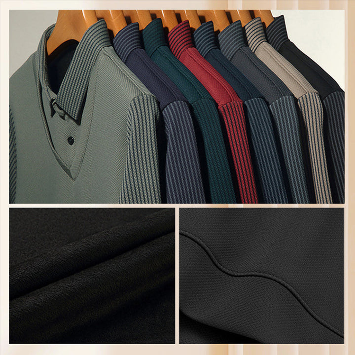 Pull homme effet chemise superposée à col rayé – Damien - vue 6