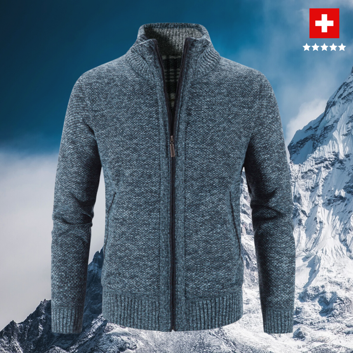 Sweat zippé homme chaud en maille serrée à col montant – Darell – Bleu