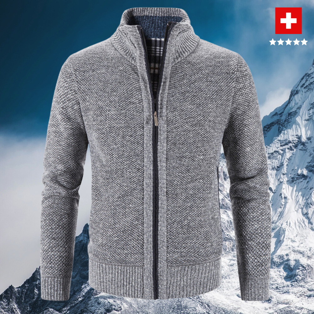 Sweat zippé homme chaud en maille serrée à col montant – Darell – Gris clair