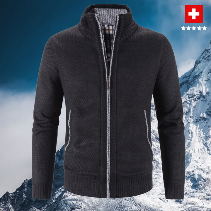 Sweat zippé homme chaud en maille serrée à col montant – Darell – Noir