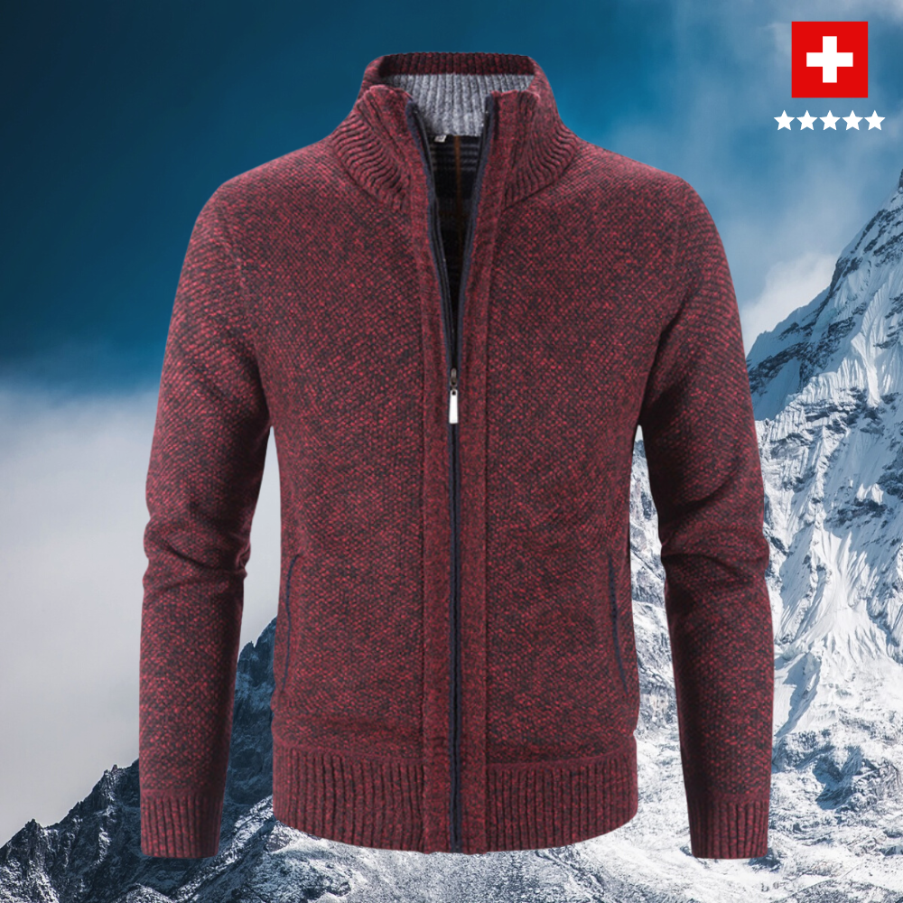 Sweat zippé homme chaud en maille serrée à col montant – Darell – Rouge