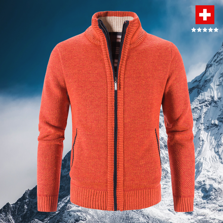 Sweat zippé homme chaud en maille serrée à col montant – Darell – Orange