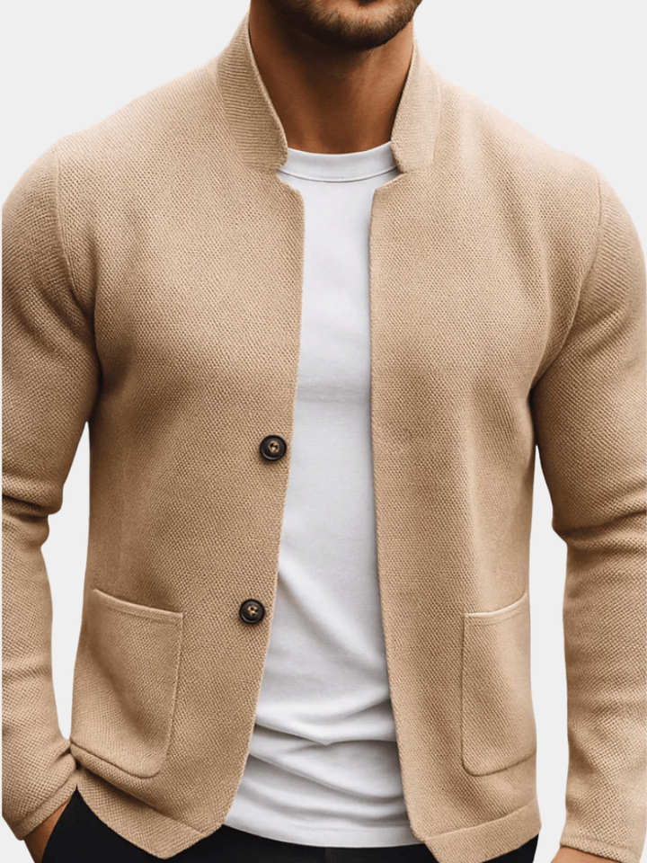 Gilet en maille structurée homme col mao – Victor – vue 1