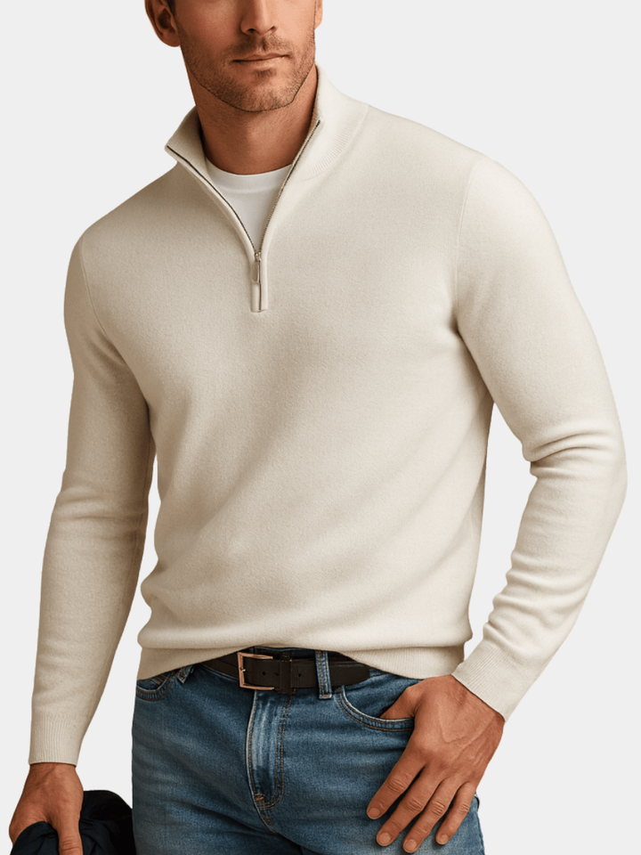 Pull homme en coton à demi-zip coupe décontractée – Clément – vue 1