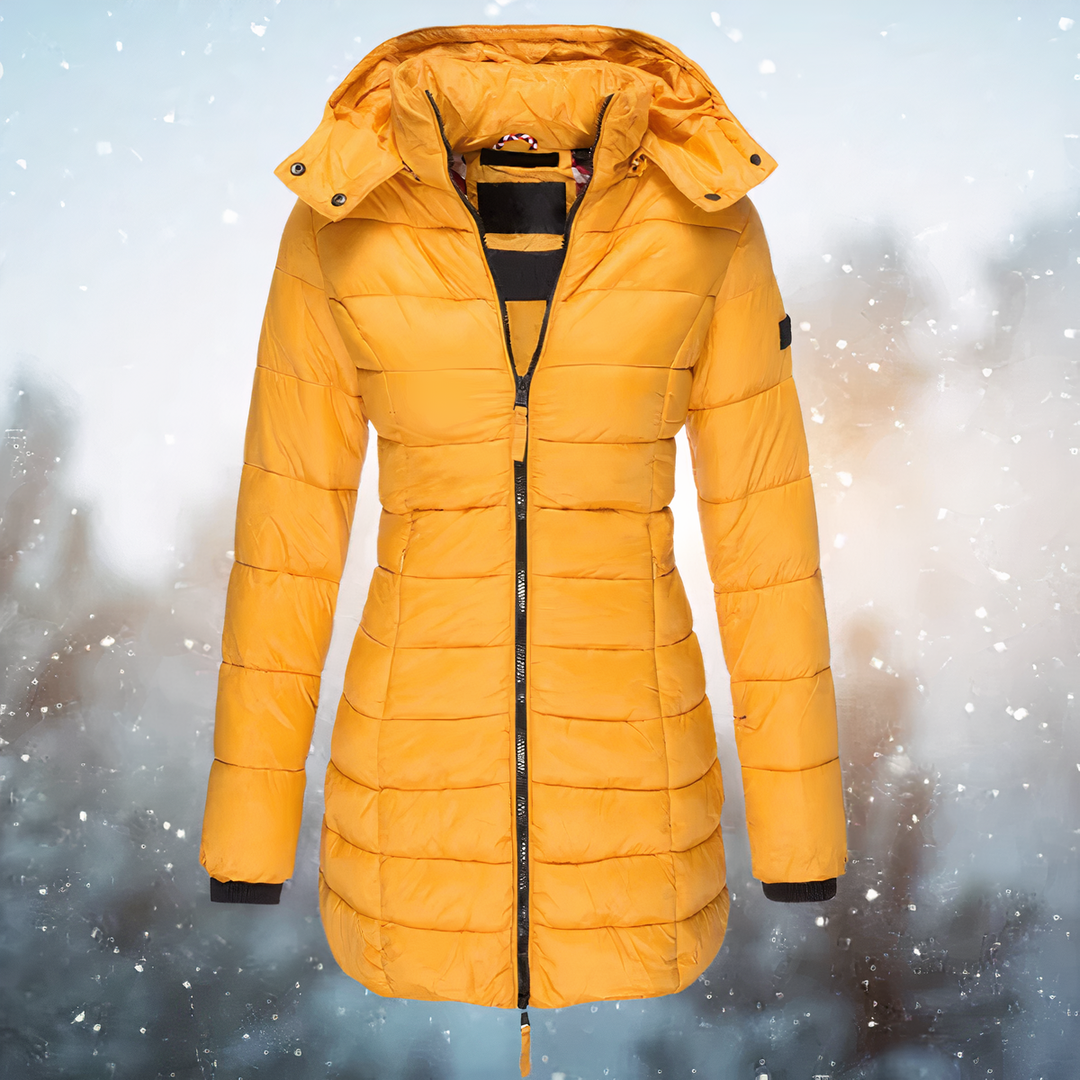 Parka mi-longue à capuche bordée de fourrure – Celes – Jaune
