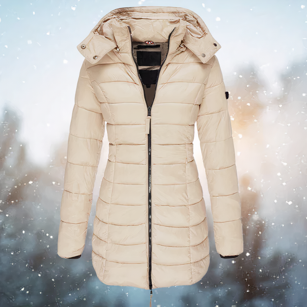 Parka mi-longue à capuche bordée de fourrure – Celes – Kaki