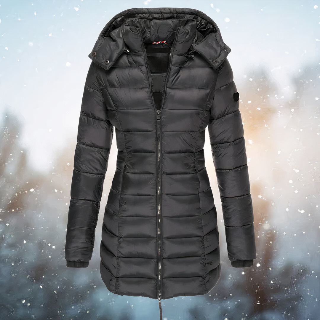 Parka mi-longue à capuche bordée de fourrure – Celes – Noir