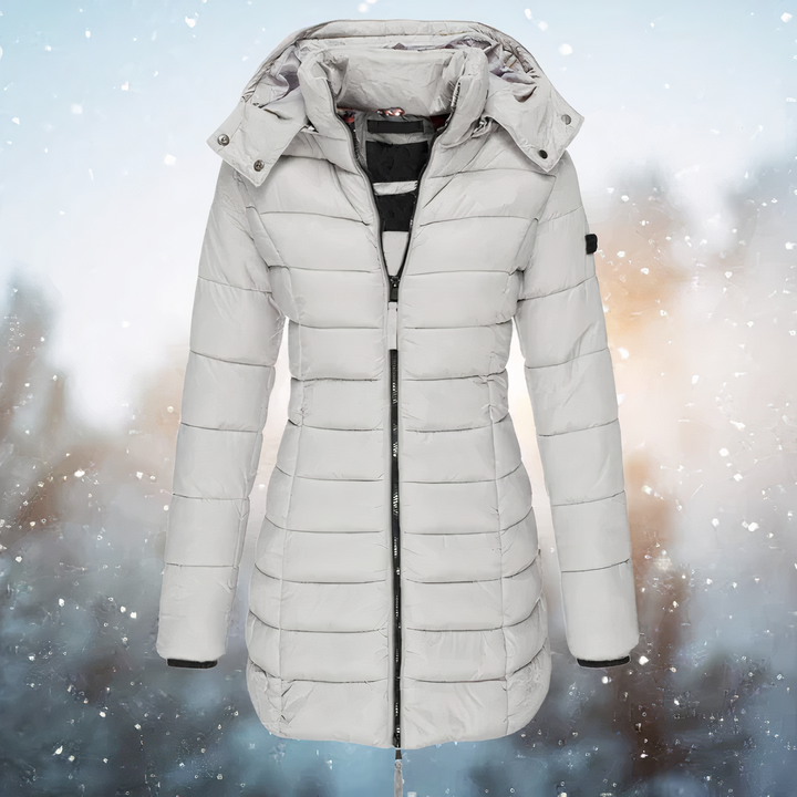 Parka mi-longue à capuche bordée de fourrure – Celes – Gris