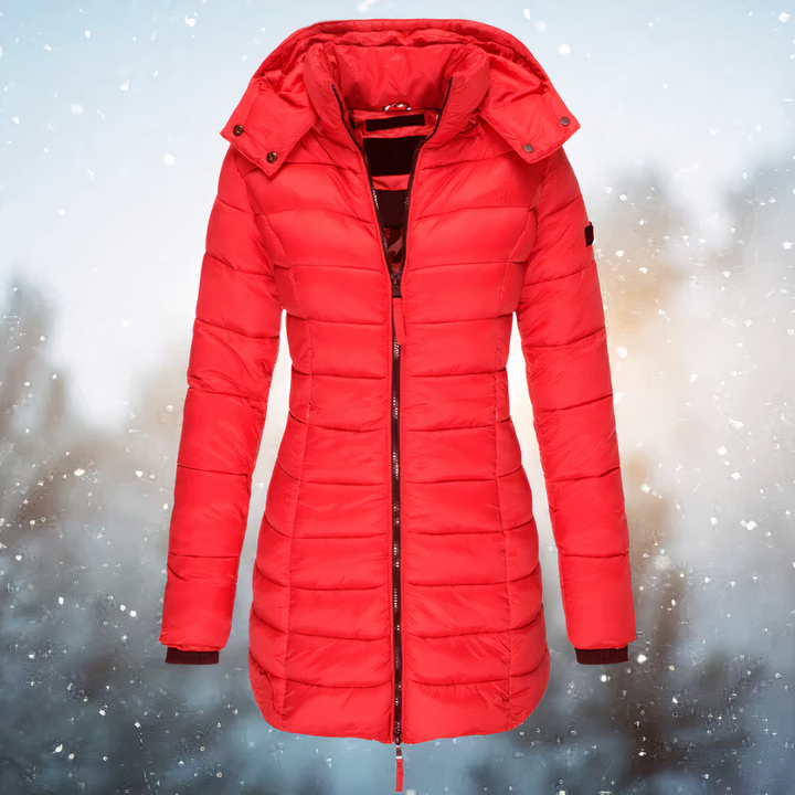 Parka mi-longue à capuche bordée de fourrure – Celes – Rouge