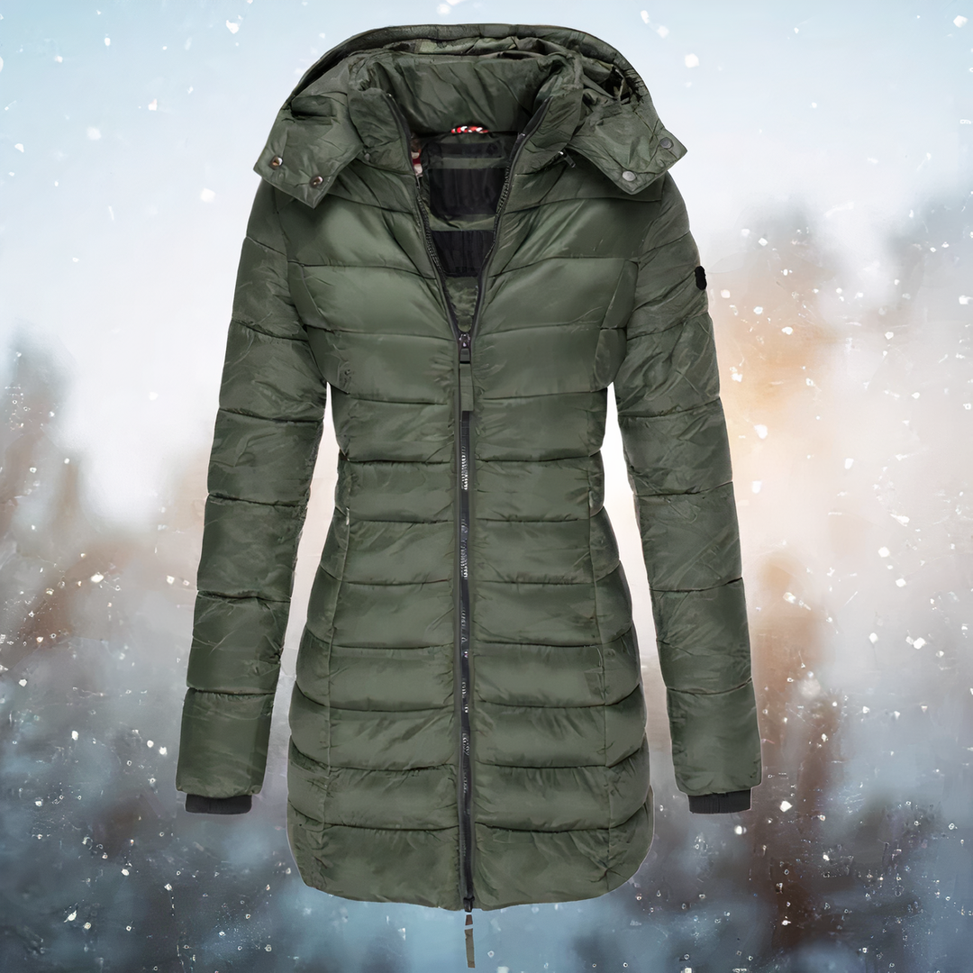 Parka mi-longue à capuche bordée de fourrure – Celes – Vert