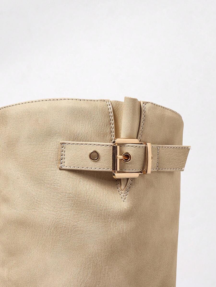 Bottes hautes femme en cuir vegan à double boucle et talon bloc – Victoire – vue 12
