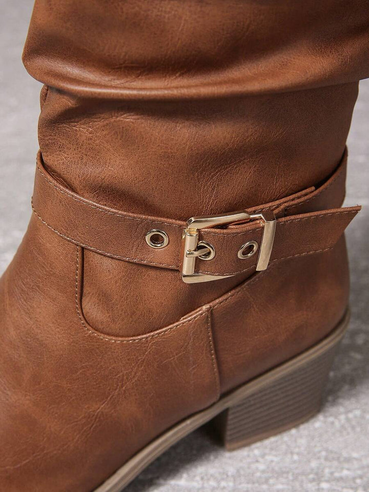 Bottes hautes femme en cuir vegan à double boucle et talon bloc – Victoire – vue 4