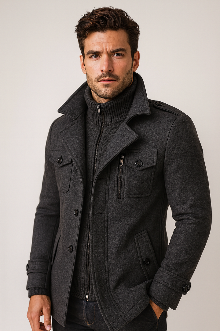 Manteau d'hiver homme long en laine mélangée à couche intérieure zippée – Constantin – vue 9