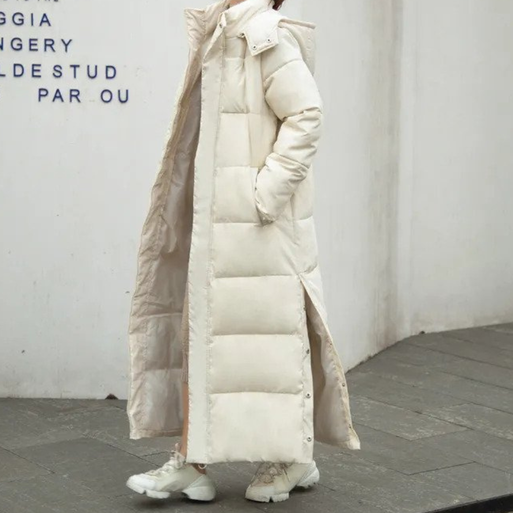 Manteau matelassé long femme pour l'hiver – Winterjacke – Beige