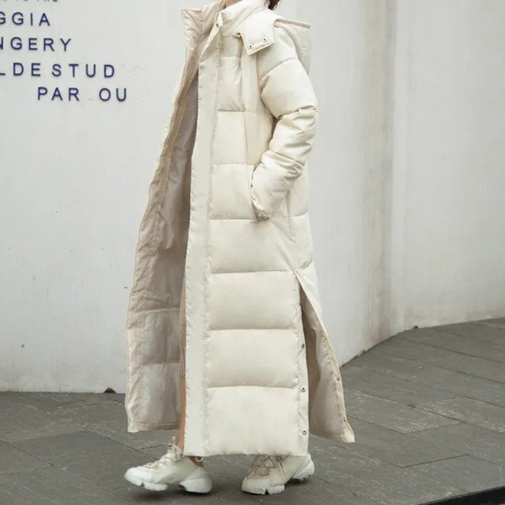 Manteau matelassé long femme pour l'hiver – Winterjacke – Beige