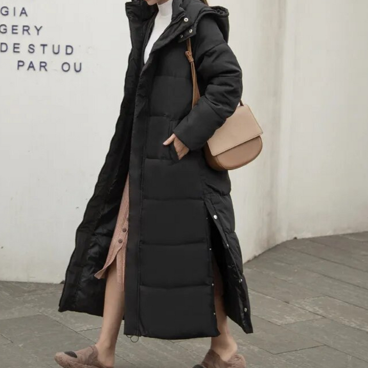 Manteau matelassé long femme pour l'hiver – Winterjacke – Noir