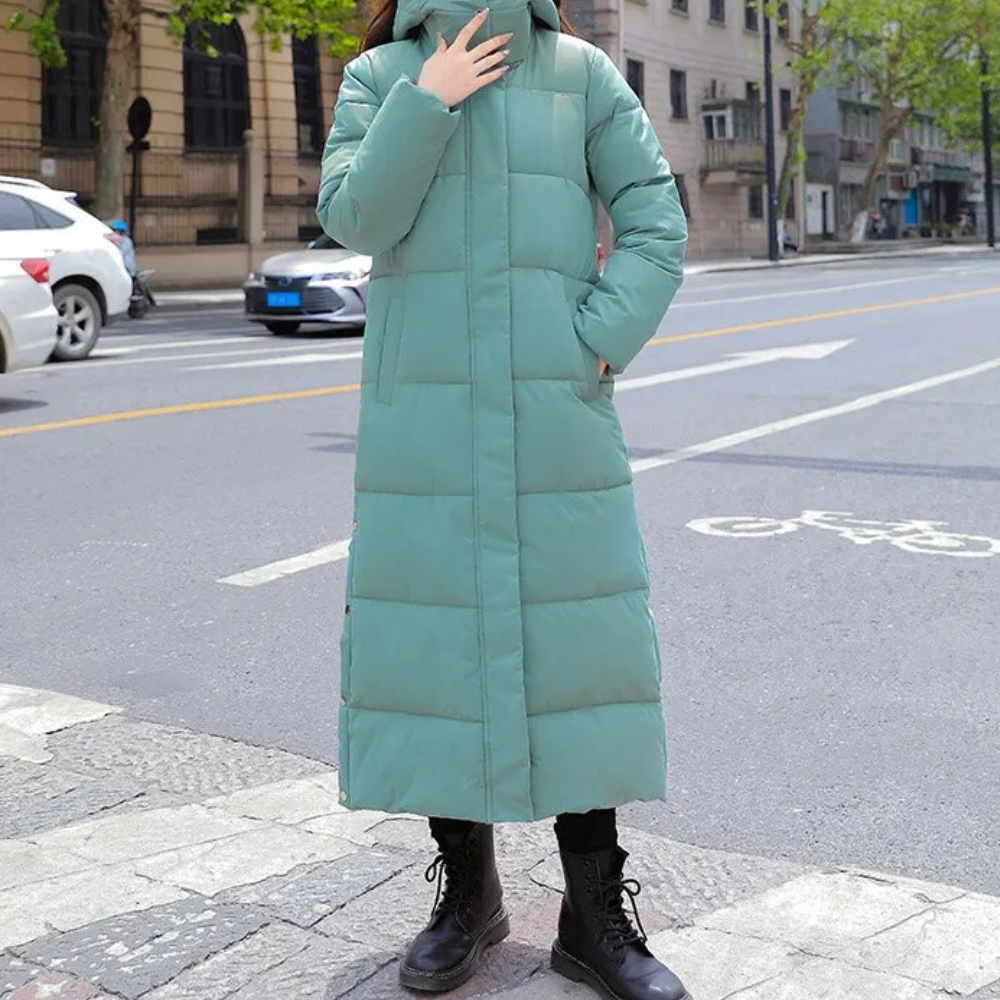 Manteau matelassé long femme pour l'hiver – Winterjacke – Vert