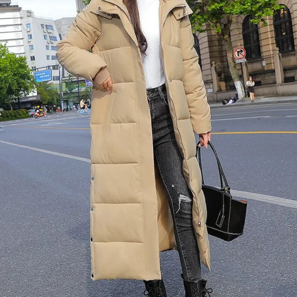 Manteau matelassé long femme pour l'hiver – Winterjacke – Kaki