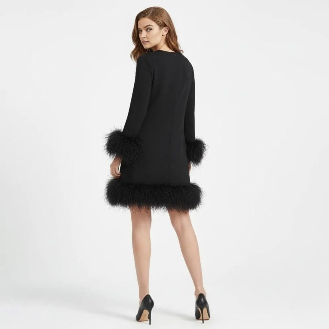 Robe courte femme à manches longues et ourlet en fausse fourrure – Fête – vue 3