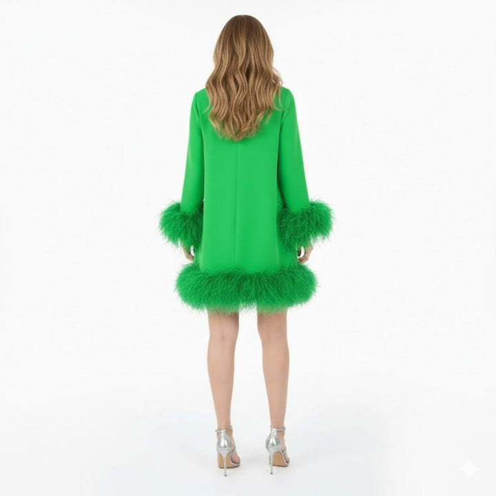Robe courte femme à manches longues et ourlet en fausse fourrure – Fête – vue 6