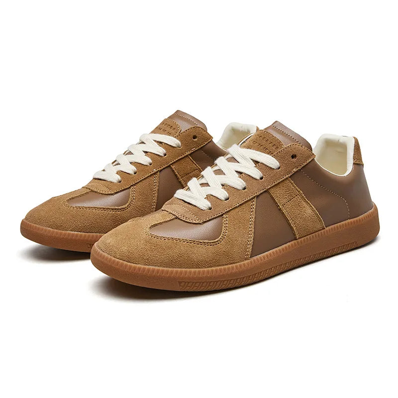 Baskets basses homme rétro à panneaux texturés – Harrington – Marron