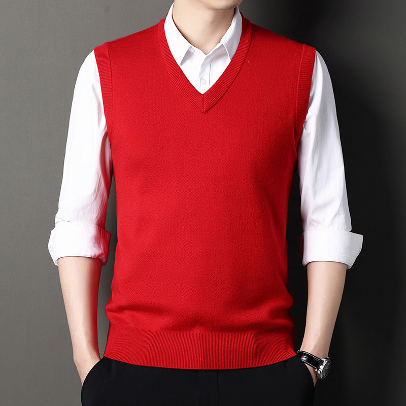 Pull sans manches homme col V classique – Louis – Rouge