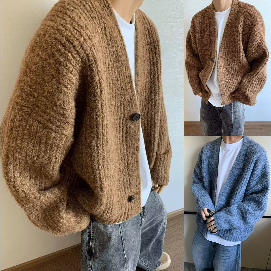 Cardigan oversize homme boutonné en maille douce – Milo – vue 1