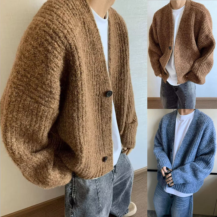 Cardigan oversize homme boutonné en maille douce – Milo – vue 1