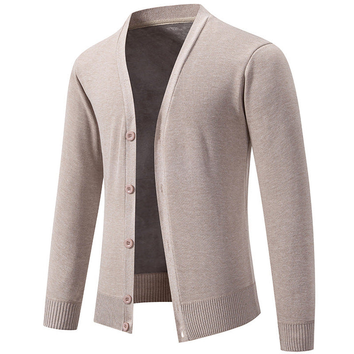 Cardigan léger homme en maille fine col V à patte cachée – Noé – Beige