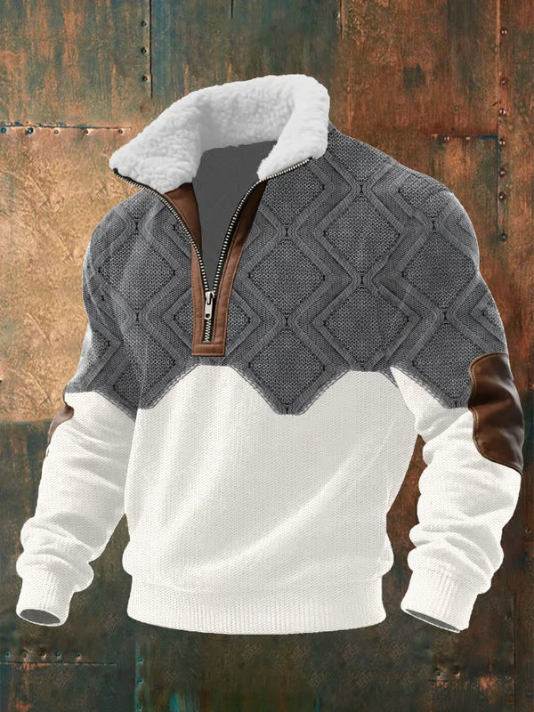 Pull homme en polaire à col haut doublé – Silvoro – Gris / Blanc
