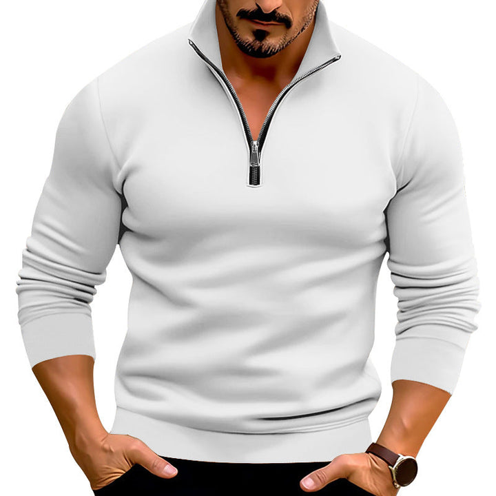 Pull homme ajusté en maille fine à zip court et col montant – Mune – vue 1