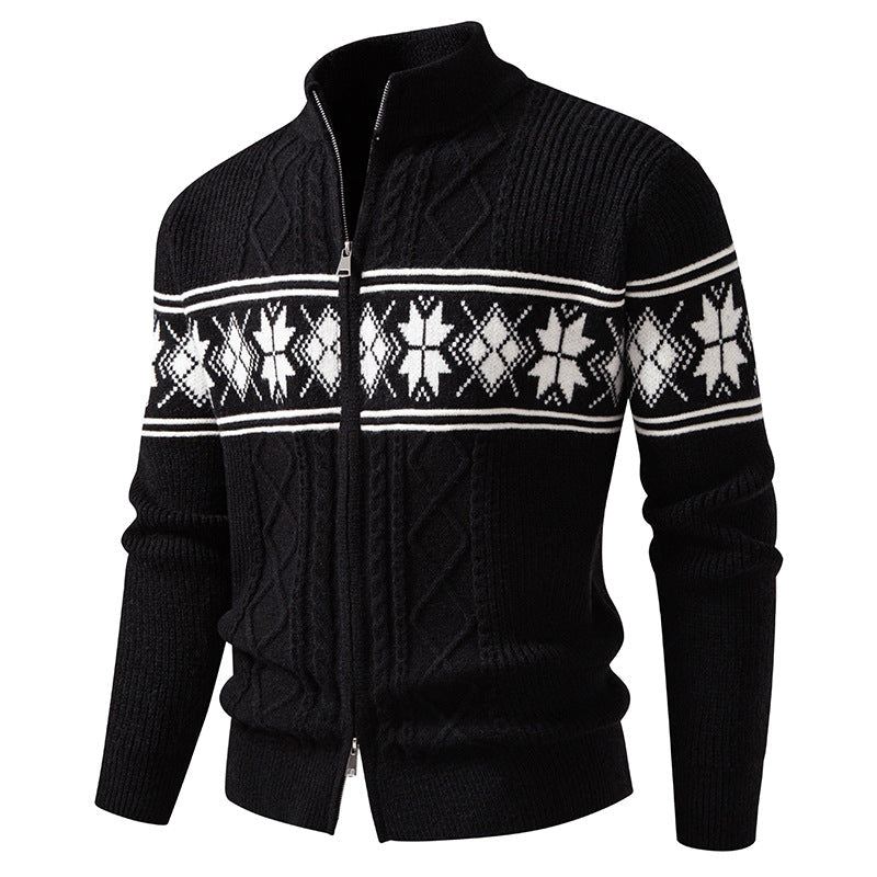 Cardigan norvégien homme zippé à col montant – Oslo – Noir