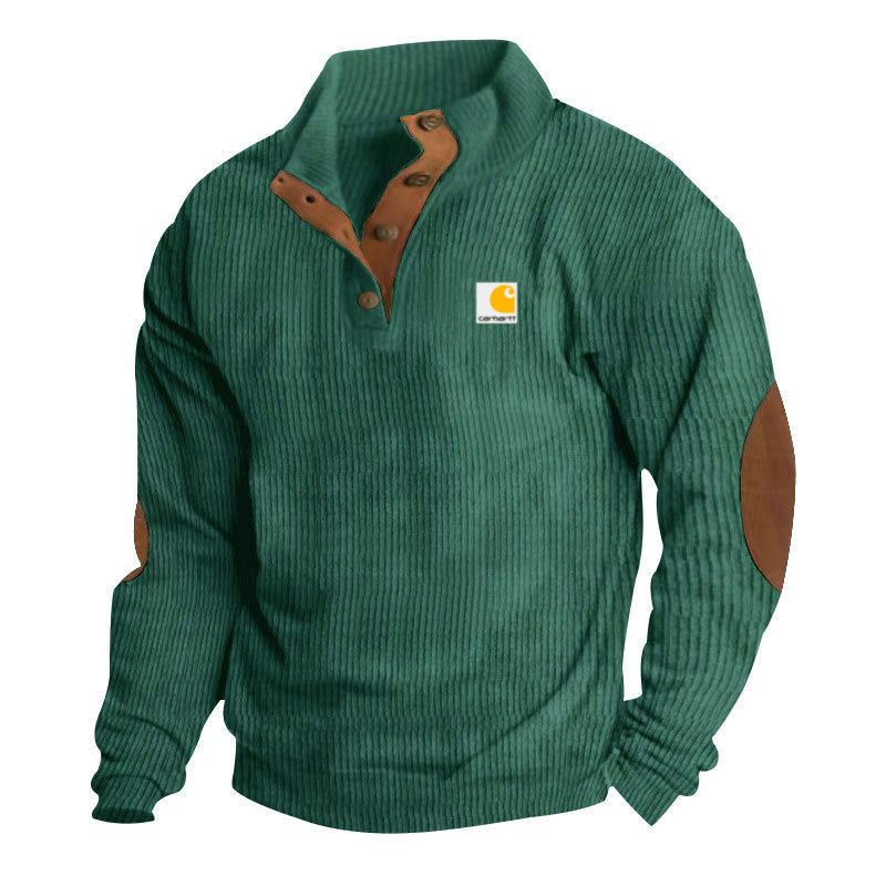 Pull camionneur homme en maille côtelée à col montant et coudières – Tobias – Vert