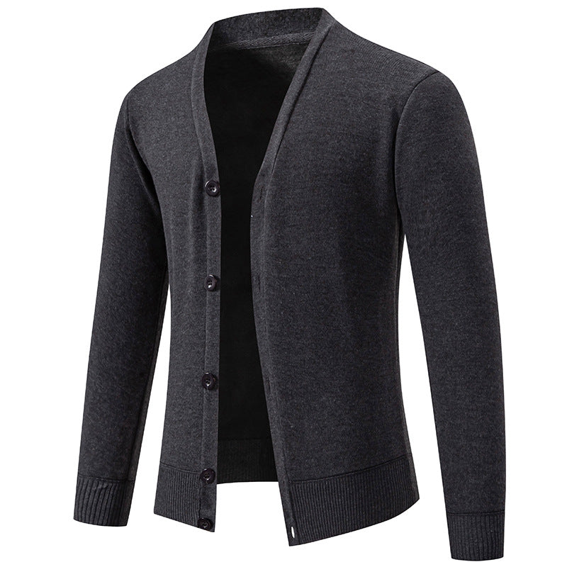 Cardigan léger homme en maille fine col V à patte cachée – Noé – Gris foncé