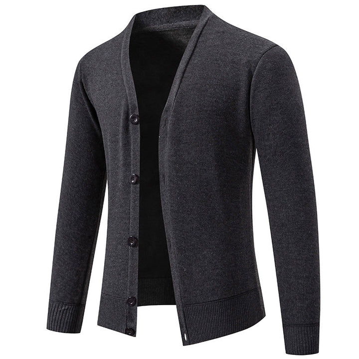Cardigan léger homme en maille fine col V à patte cachée – Noé – Gris foncé