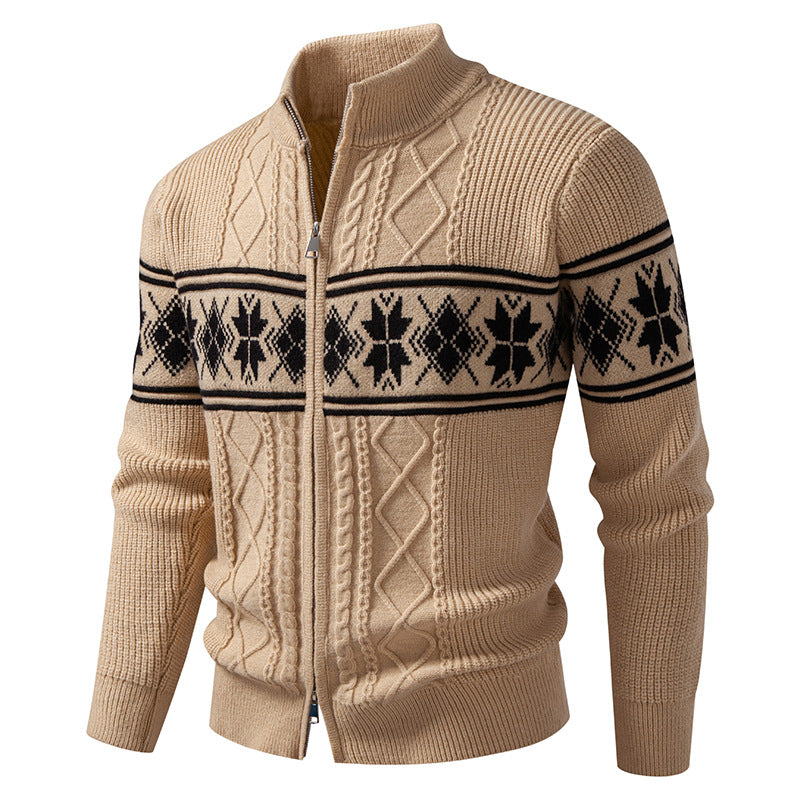 Cardigan norvégien homme zippé à col montant – Oslo – Kaki
