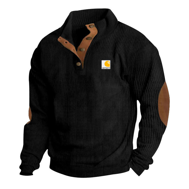 Pull camionneur homme en maille côtelée à col montant et coudières – Tobias – Noir