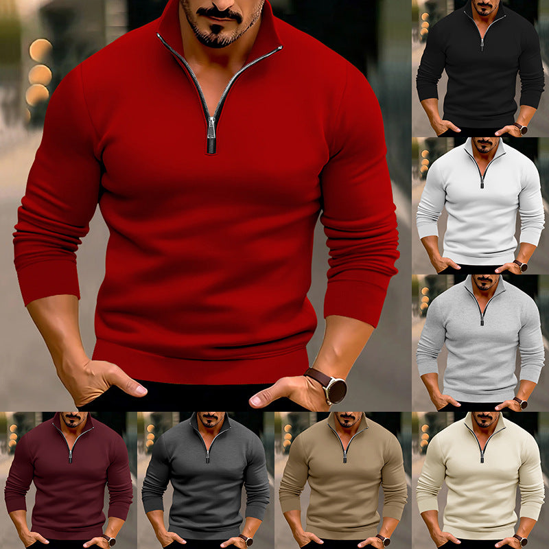Pull homme ajusté en maille fine à zip court et col montant – Mune – vue 2