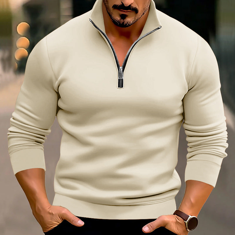 Pull homme ajusté en maille fine à zip court et col montant – Mune – Abricot