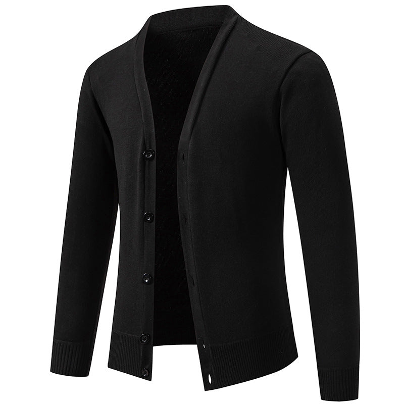 Cardigan léger homme en maille fine col V à patte cachée – Noé – Noir