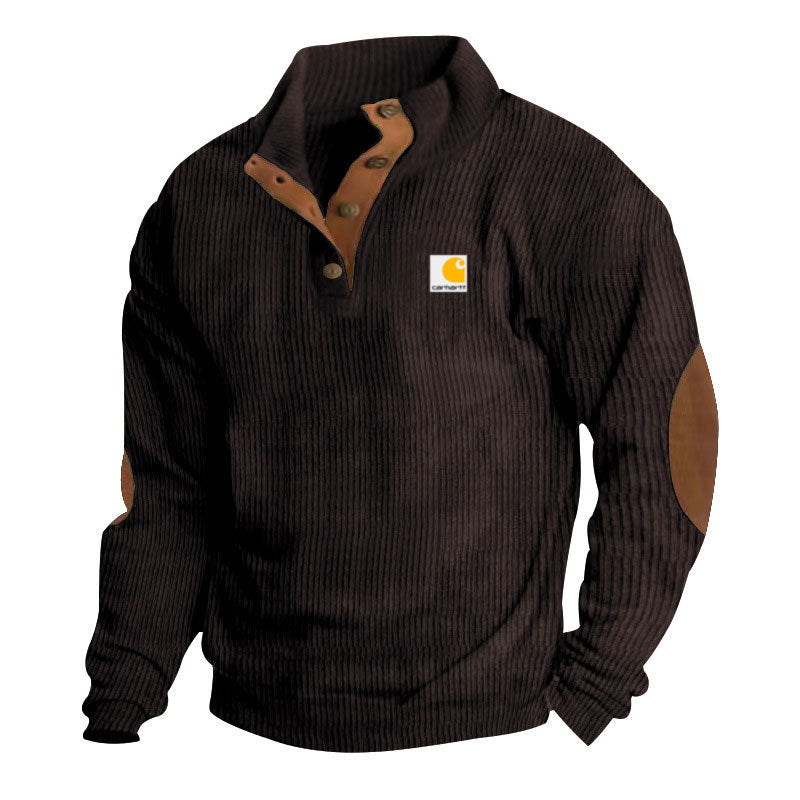 Pull camionneur homme en maille côtelée à col montant et coudières – Tobias – Marron