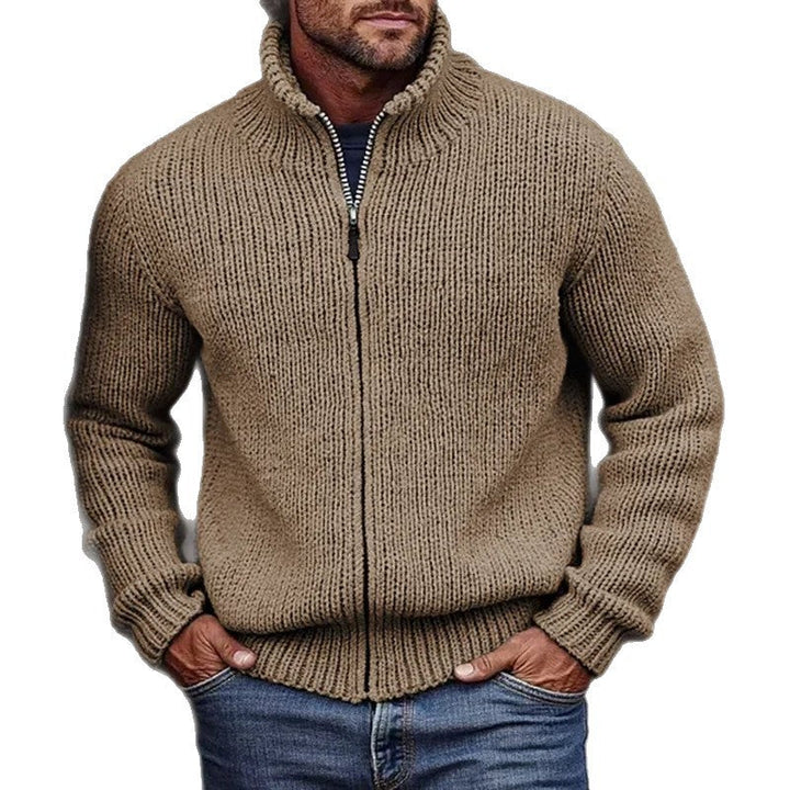 Cardigan homme en grosse maille à col montant et zip intégral – Björn – vue 5